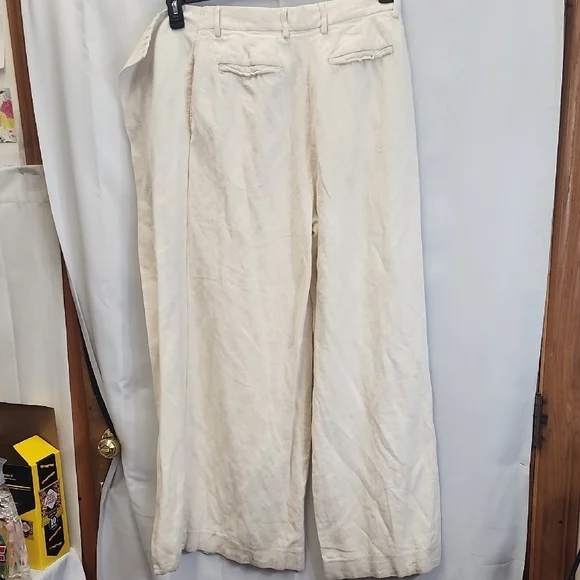 (0434) Cream Wide-Leg Pants with Blue Stripe On Side Panel - Picture 7 of 11